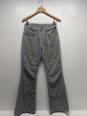 Ragged Priest Jeans Corduroy Bootcut Flare Pants Floral Cotton Purple Size 26
